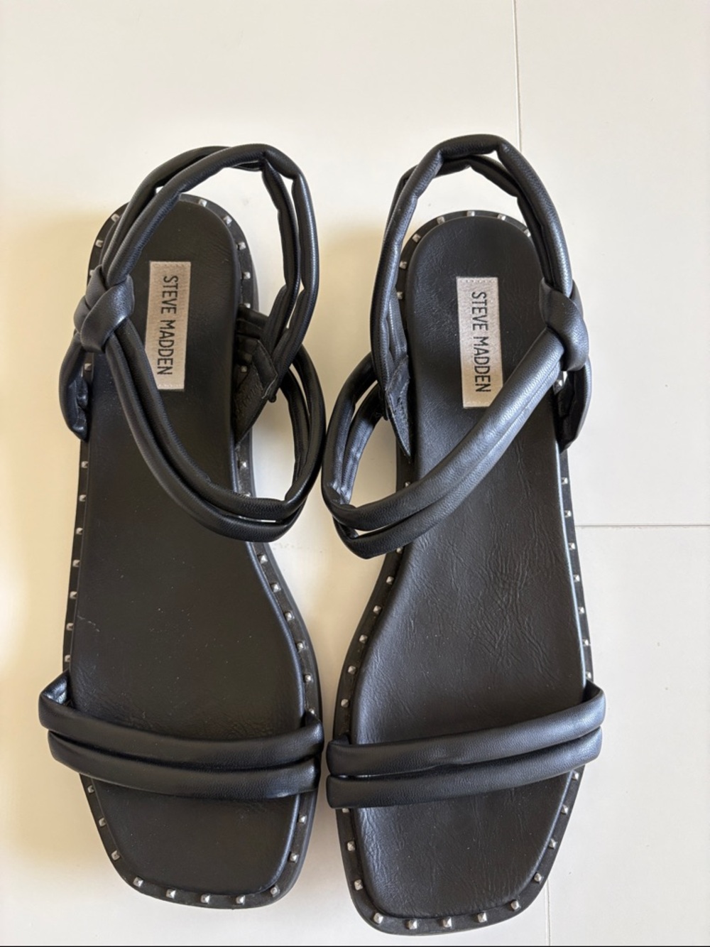 Steve Madden Black Knotted Strap Studded Sandals